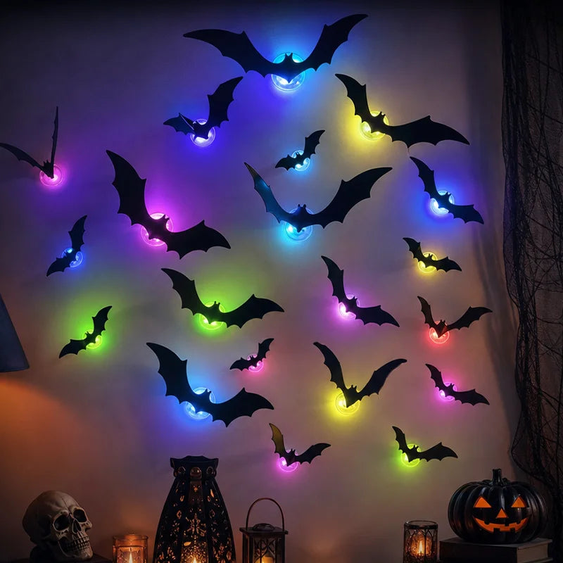 Murciélagos LED 3D para Halloween – Decoración autoadhesiva